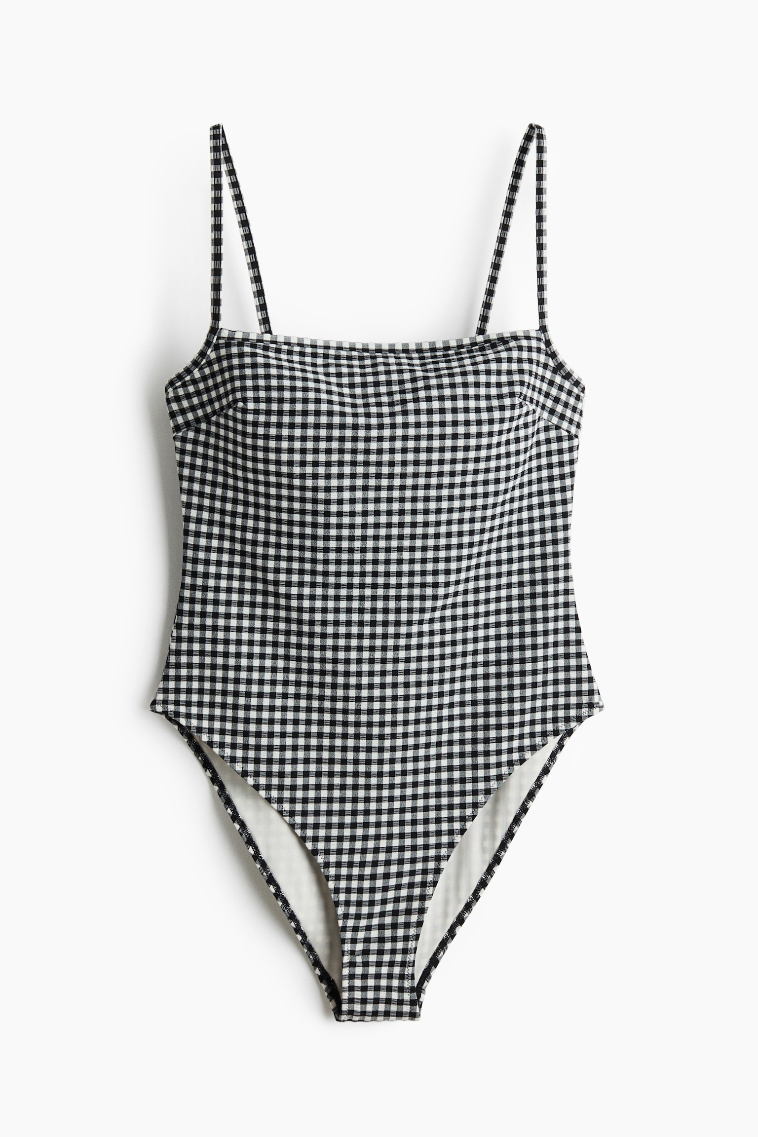 Padded-cup High Leg swimsuit-Black/Gingham check - 2