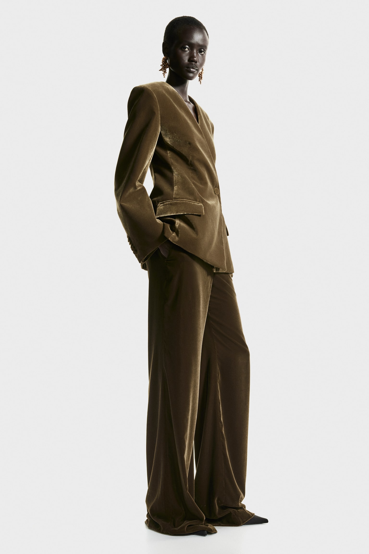 Velvet blazer - Dark khaki green - 5