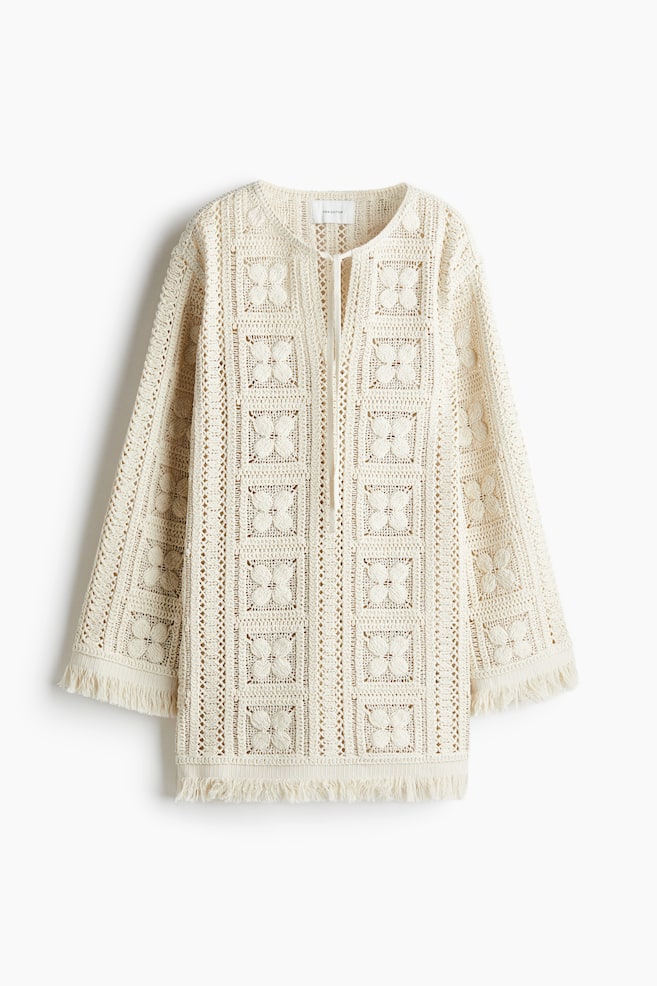 Crochet-look tunic dress - Cream - 1