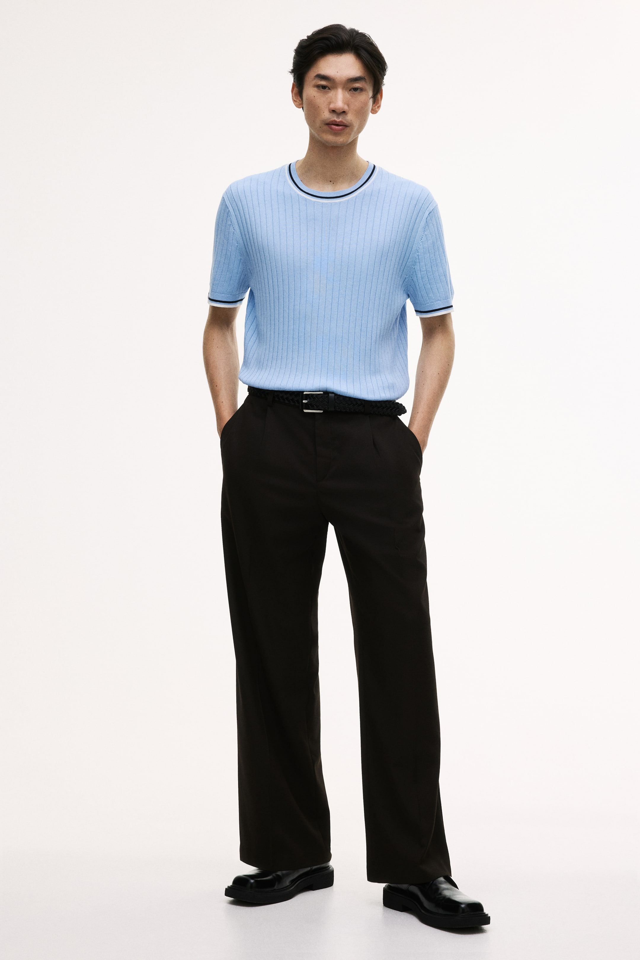 View larger image: Slim-Fit Rib-Knit T-Shirt - Light blue - Men | H&M US 2