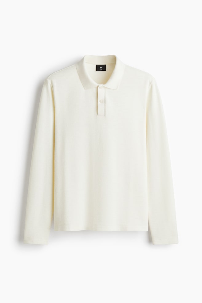 Slim-Fit Long-Sleeved Polo Shirt - Cream - 1