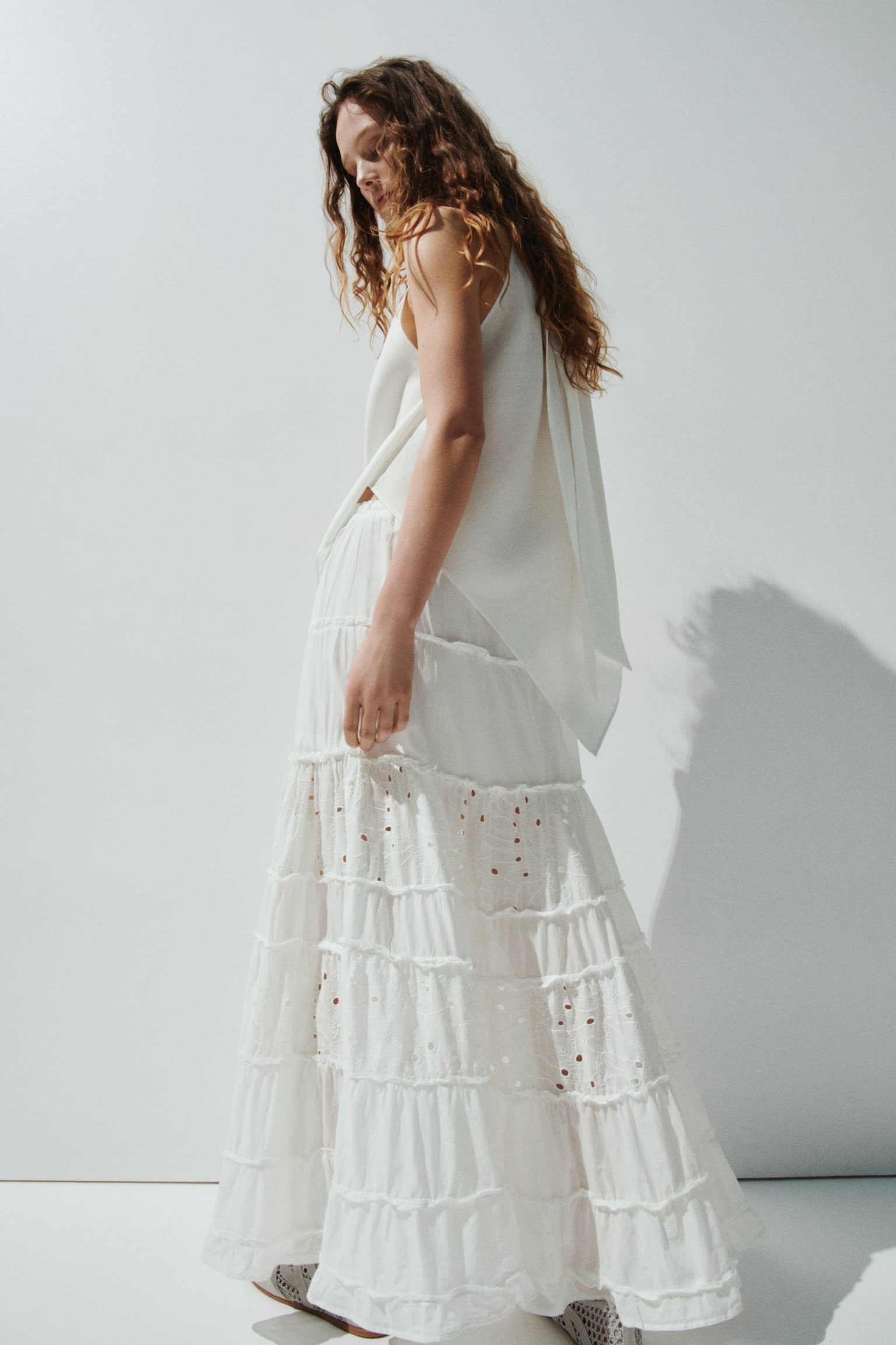 Broderie anglaise maxi skirt - Cream - 6