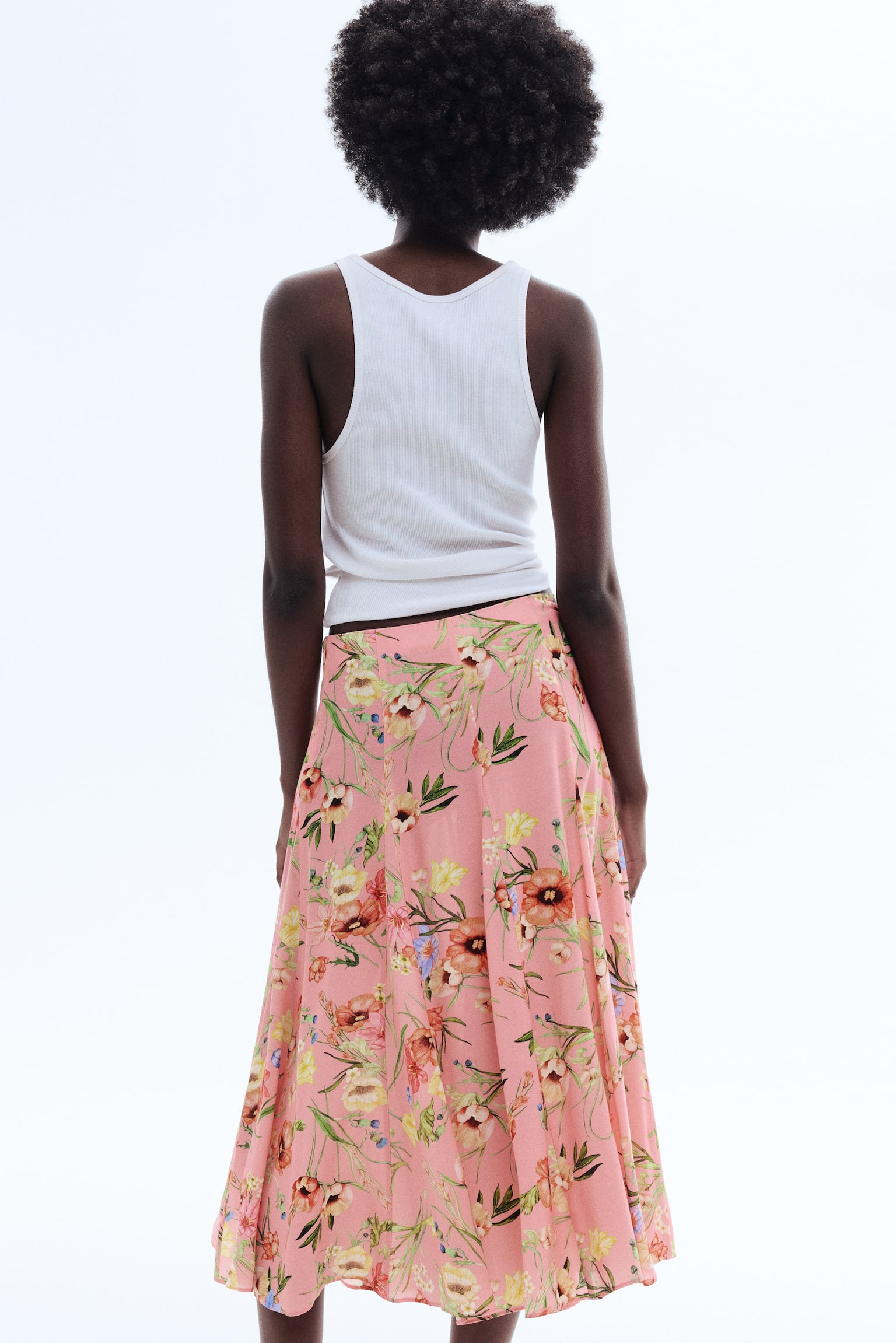 חצאית ויסקוזה עם קפלים - ורוד בהיר/פרחוני - 3