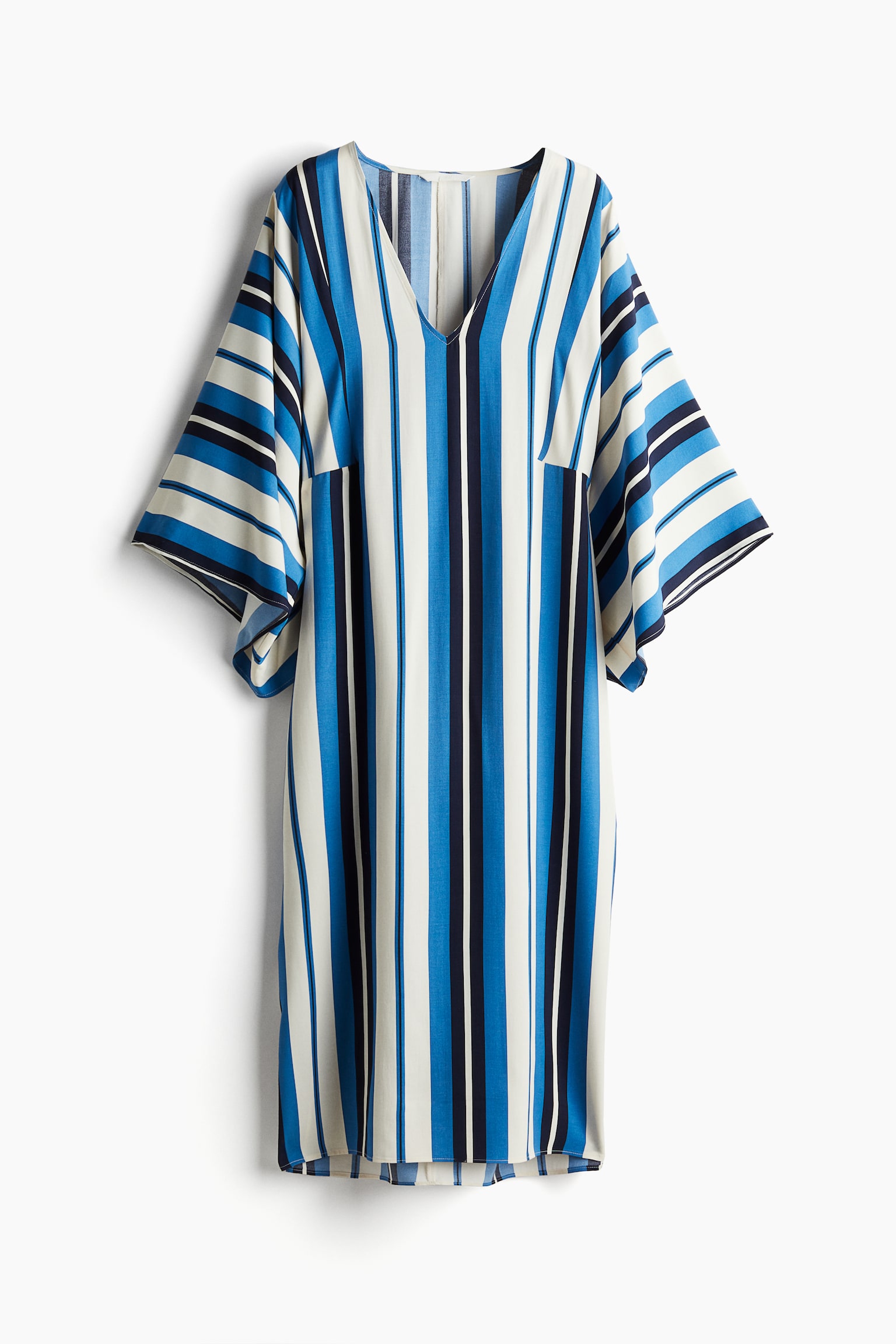 V-neck Kaftan Dress - Cream/Blue stripe - 2