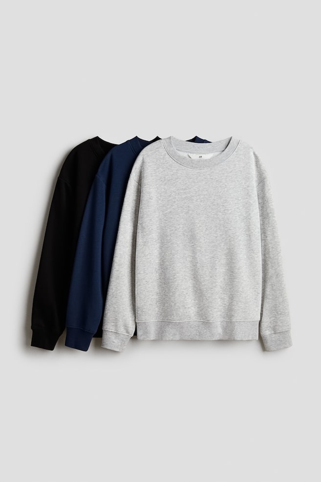 3-pack sweatshirts - Light grey marl/Dark blue/Navy blue/Black/Grey marl/Dark grey/Cream/Beige - 1
