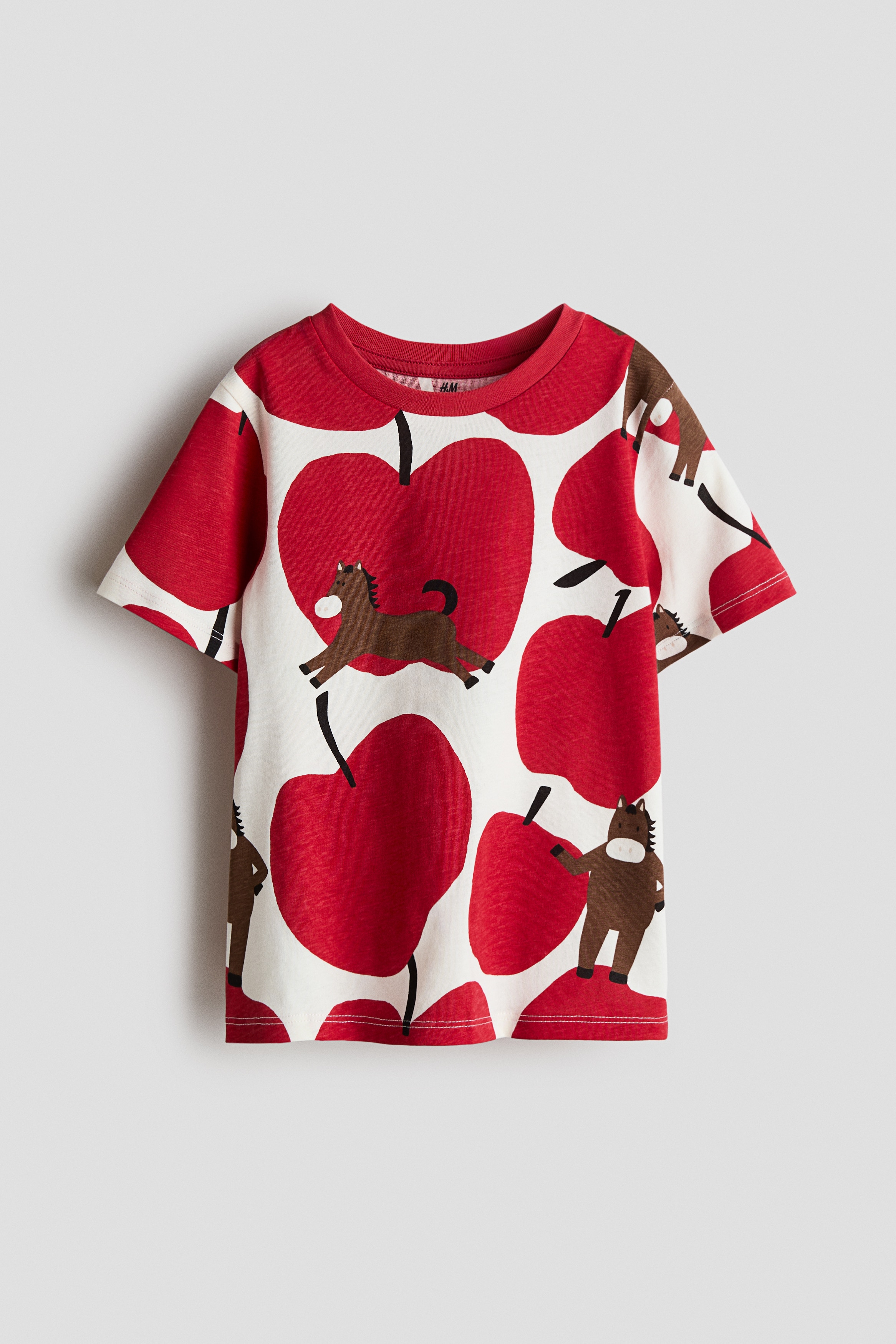 Printed T-shirt - Red/Horses/White/Horse