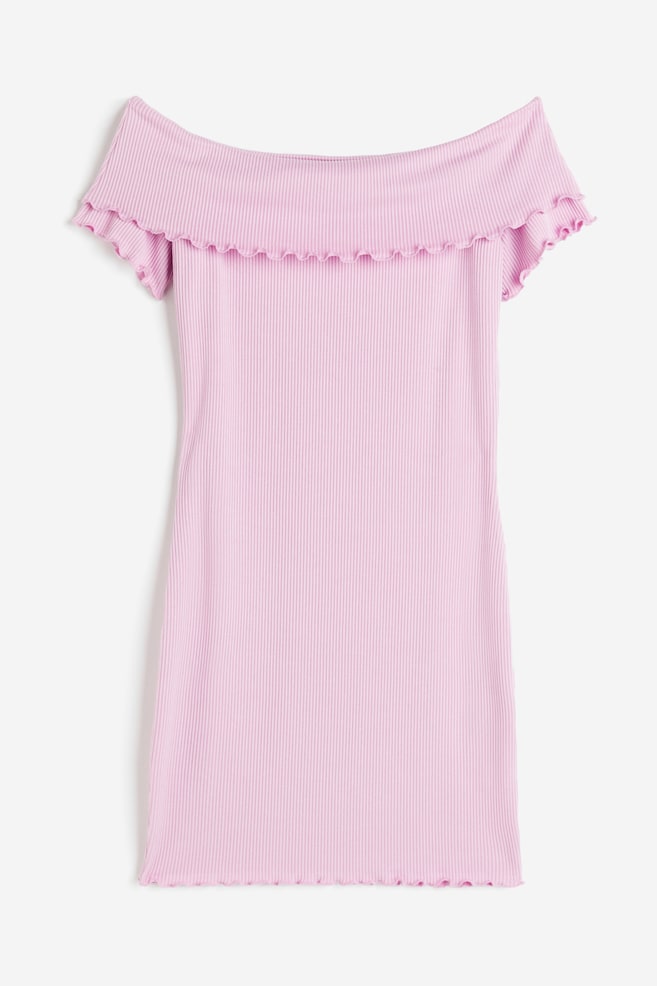 Ribbed off-the-shoulder dress - Light pink/Black/Light grey - 1