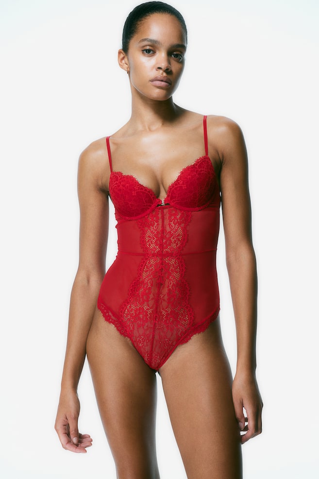 Lace super push-up thong body - Red - Ladies