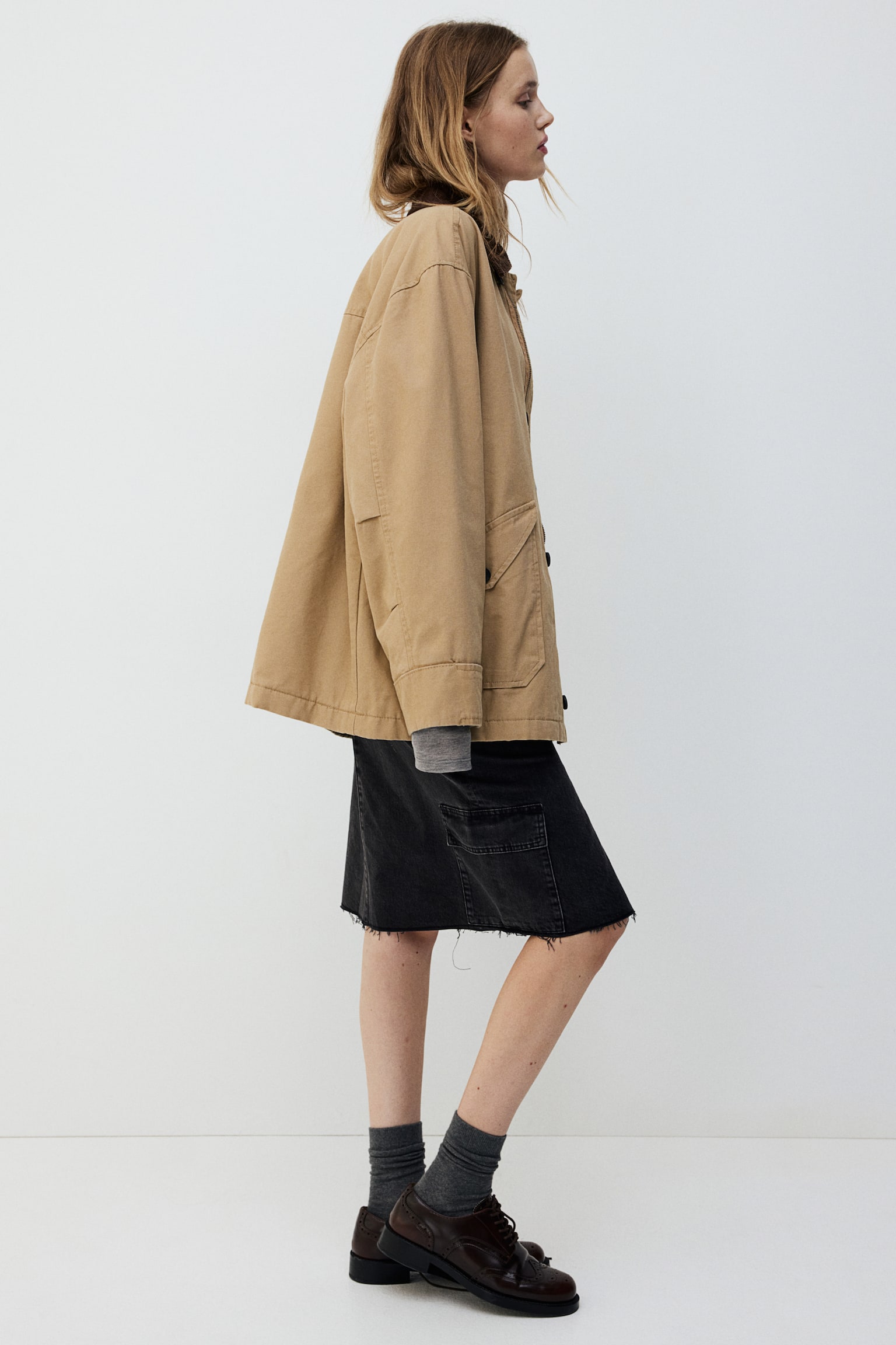 Oversized canvas jacket - Beige/Khaki green - 4