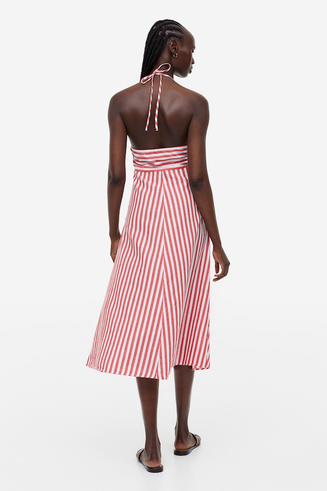 Halterneck cotton dress - Red/Striped - 7