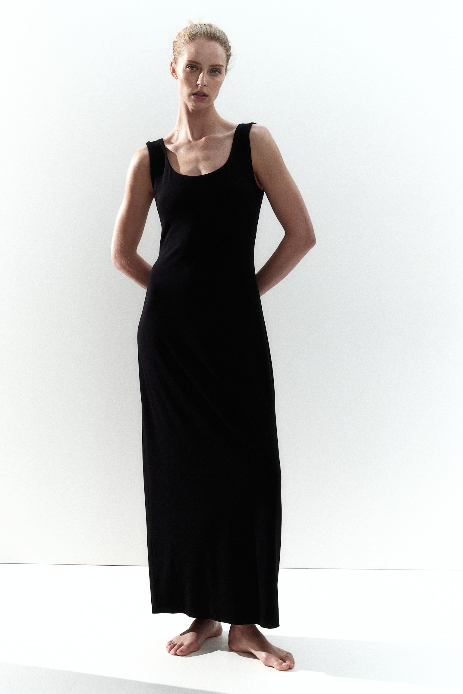 Long jersey dress - Black - 1