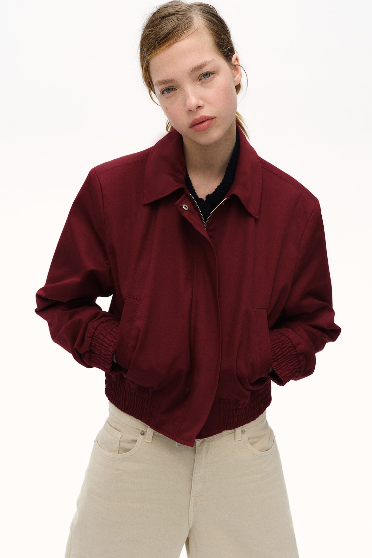 Shoulder-pad jacket - Burgundy - 3