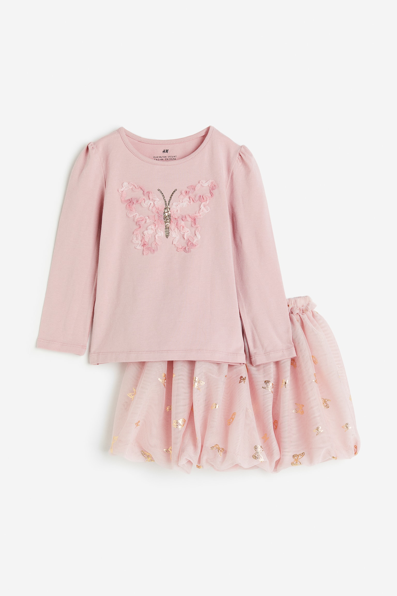 2-piece Top & Skirt Set - Light pink/Butterflies - 1