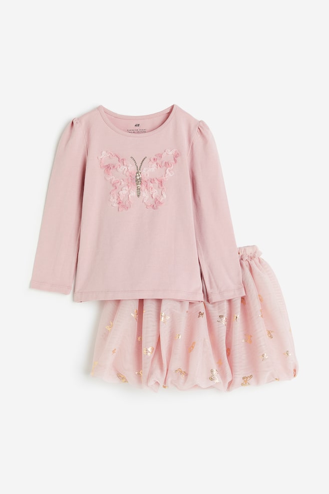 2-piece top and skirt set - Light pink/Butterflies/White/Rainbow/Purple/Heart - 1