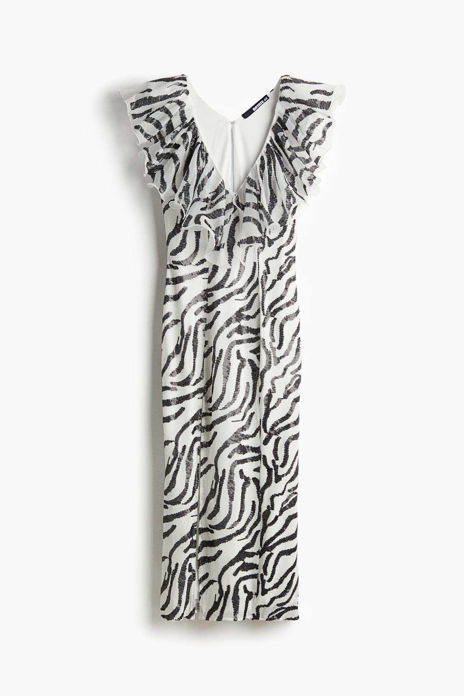 Sequin-pattern ruffled midi dress - White/Zebra print - 2