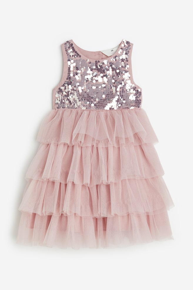 Sequined tulle dress - Old rose/Light pink/Light dusky pink/Striped/Dusty purple/Silver-coloured - 1