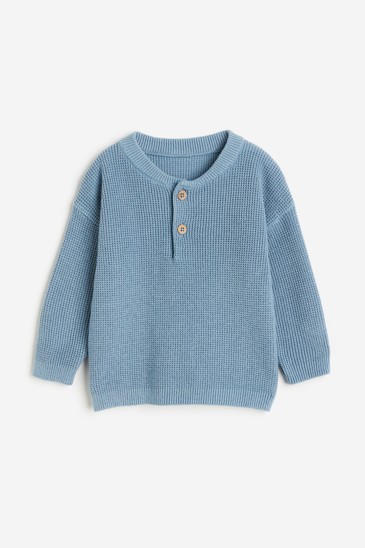 Waffle-knit Henley Shirt - Round Neck - Long sleeve - Blue - Kids | H&M US