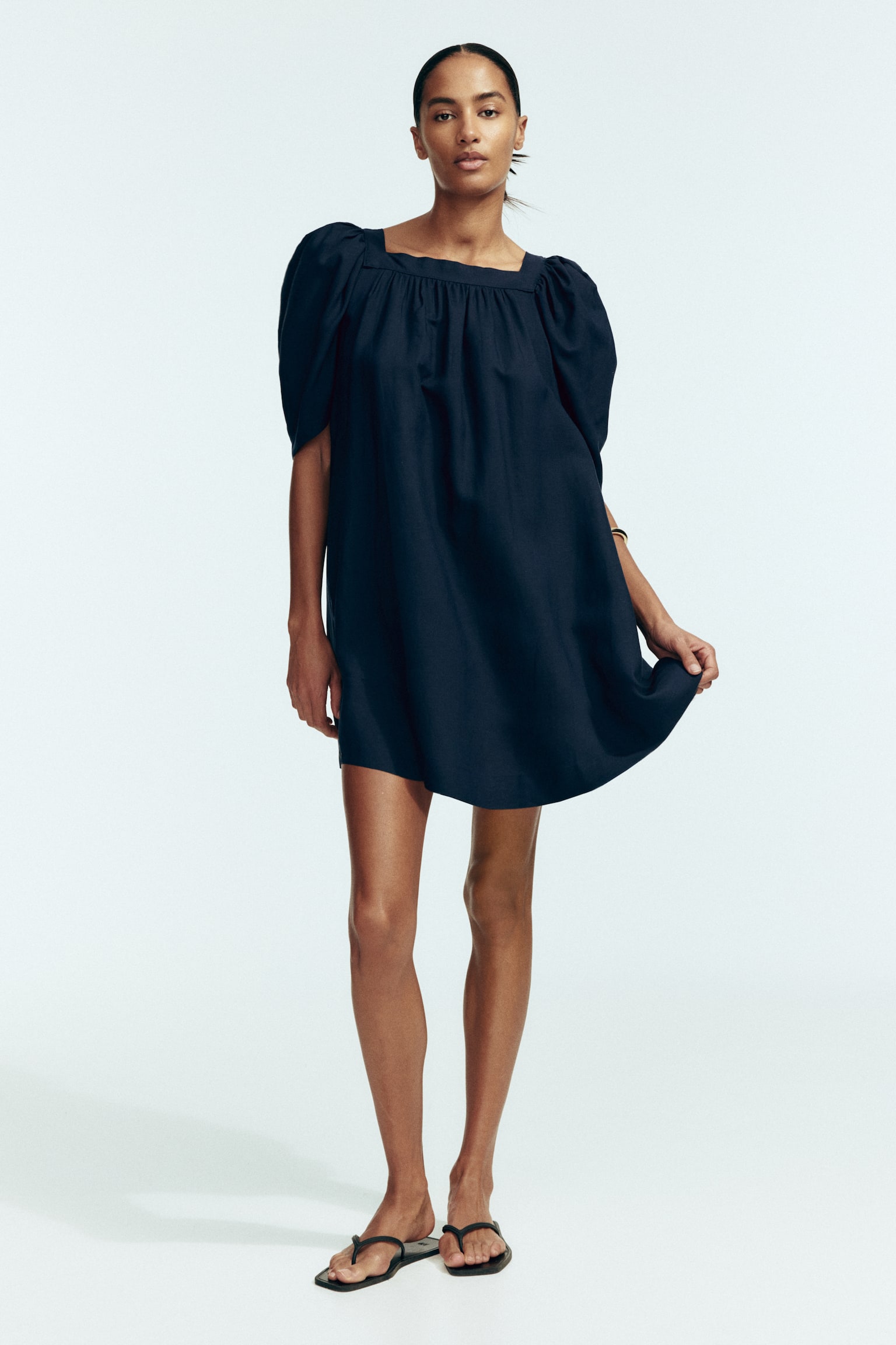 Linen-Blend Dress - Navy blue/Dark orange/paisley - 4