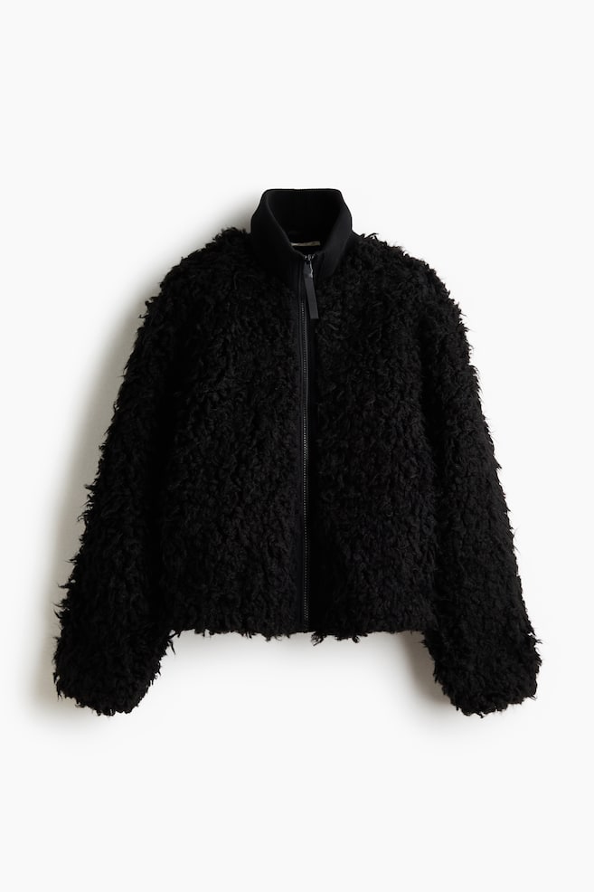 Teddy jacket - Black/Light beige/Patterned - 1