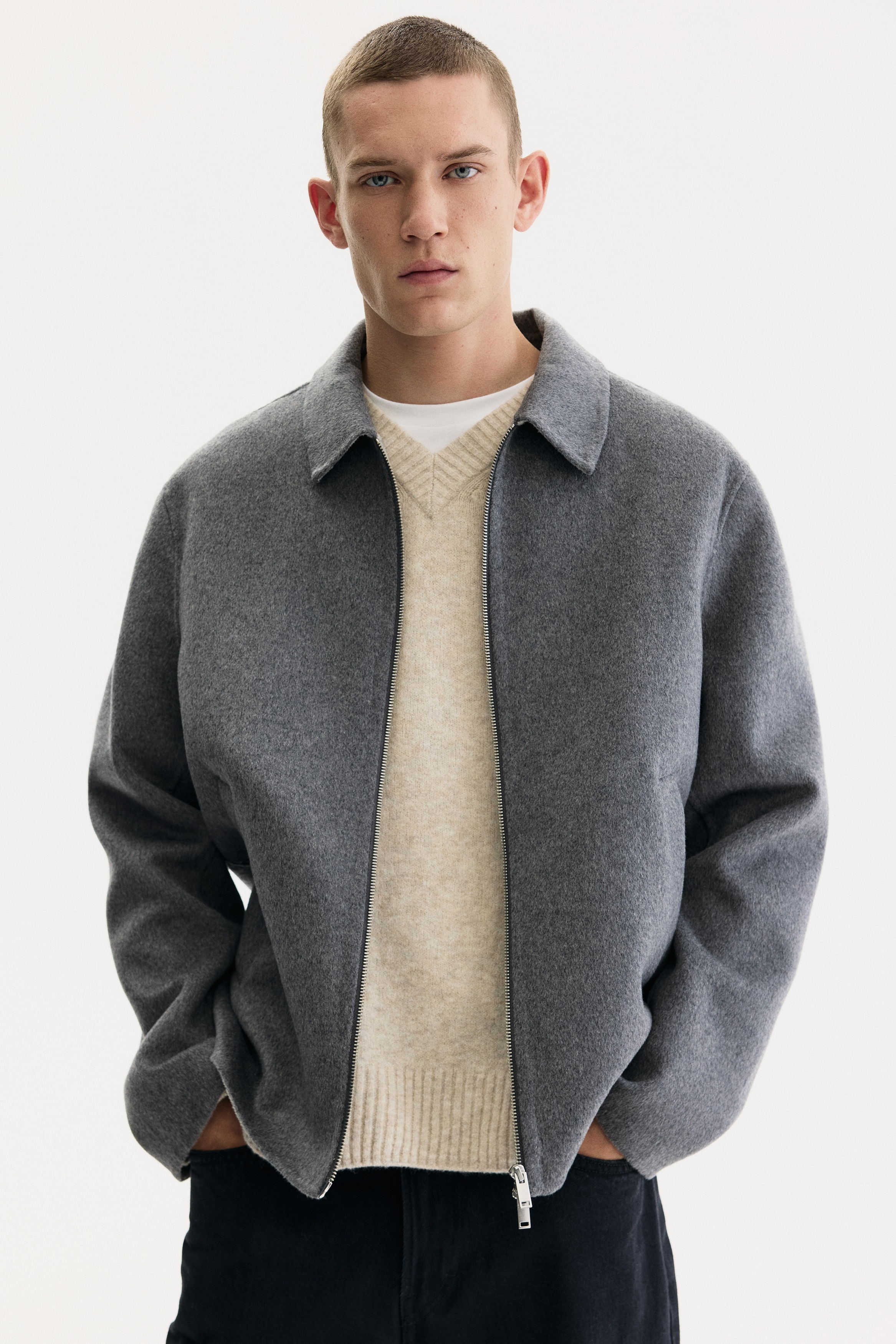 H & M - レギュラーフィット ウールブレンドオーバーシャツ - グレー