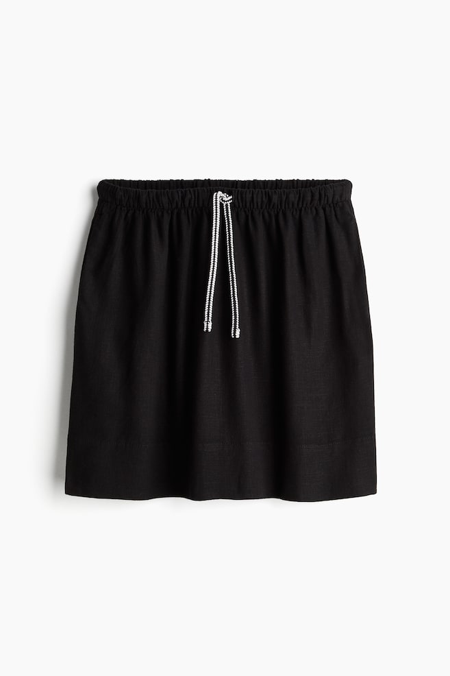 Linen-blend mini skirt - Black/White - 1
