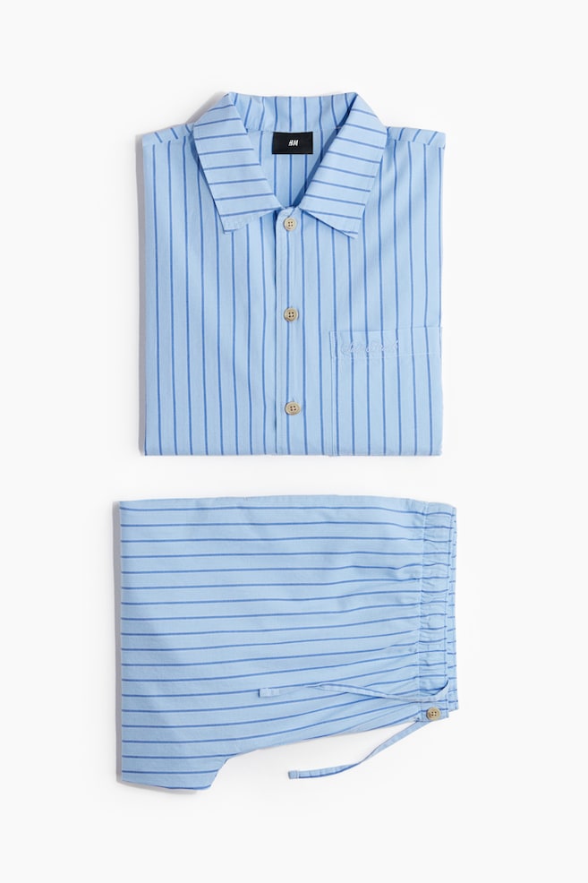 Pijama en popelina con camisa y pantalón - Azul claro/Franjas/Turquesa empolvado/Rayas/Verde caqui/Cuadros/Azul marino/Cuadros - 1