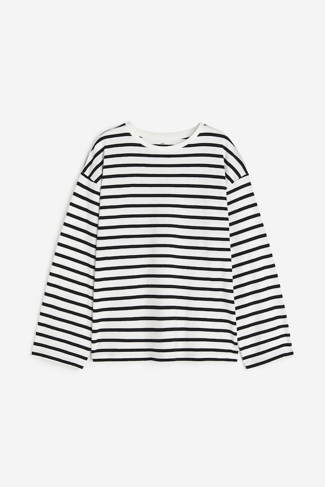 Long-sleeved cotton top - White/Striped/Black/Striped - 1