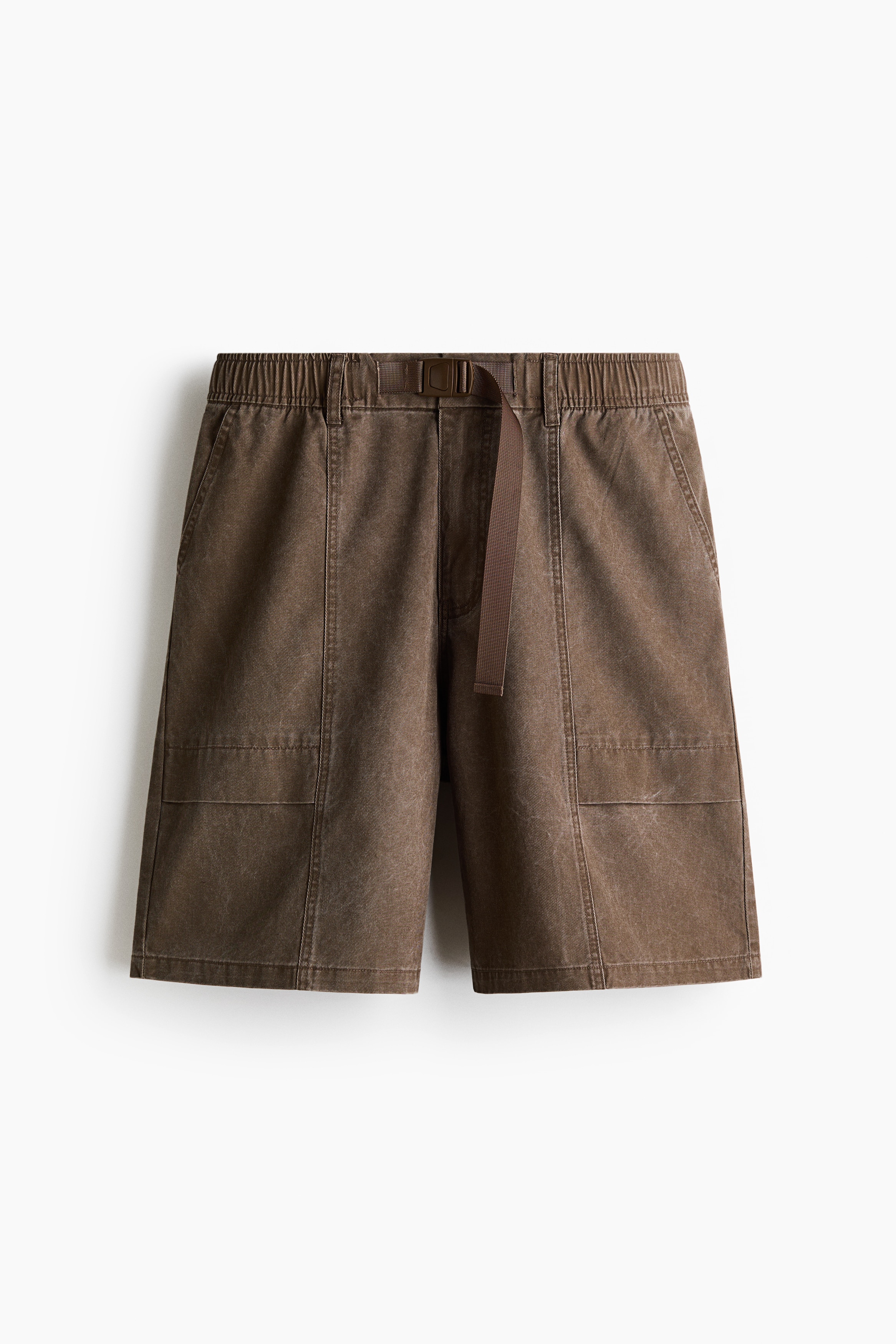 Loose Fit Belted cotton utility shorts - Brown/Dark grey