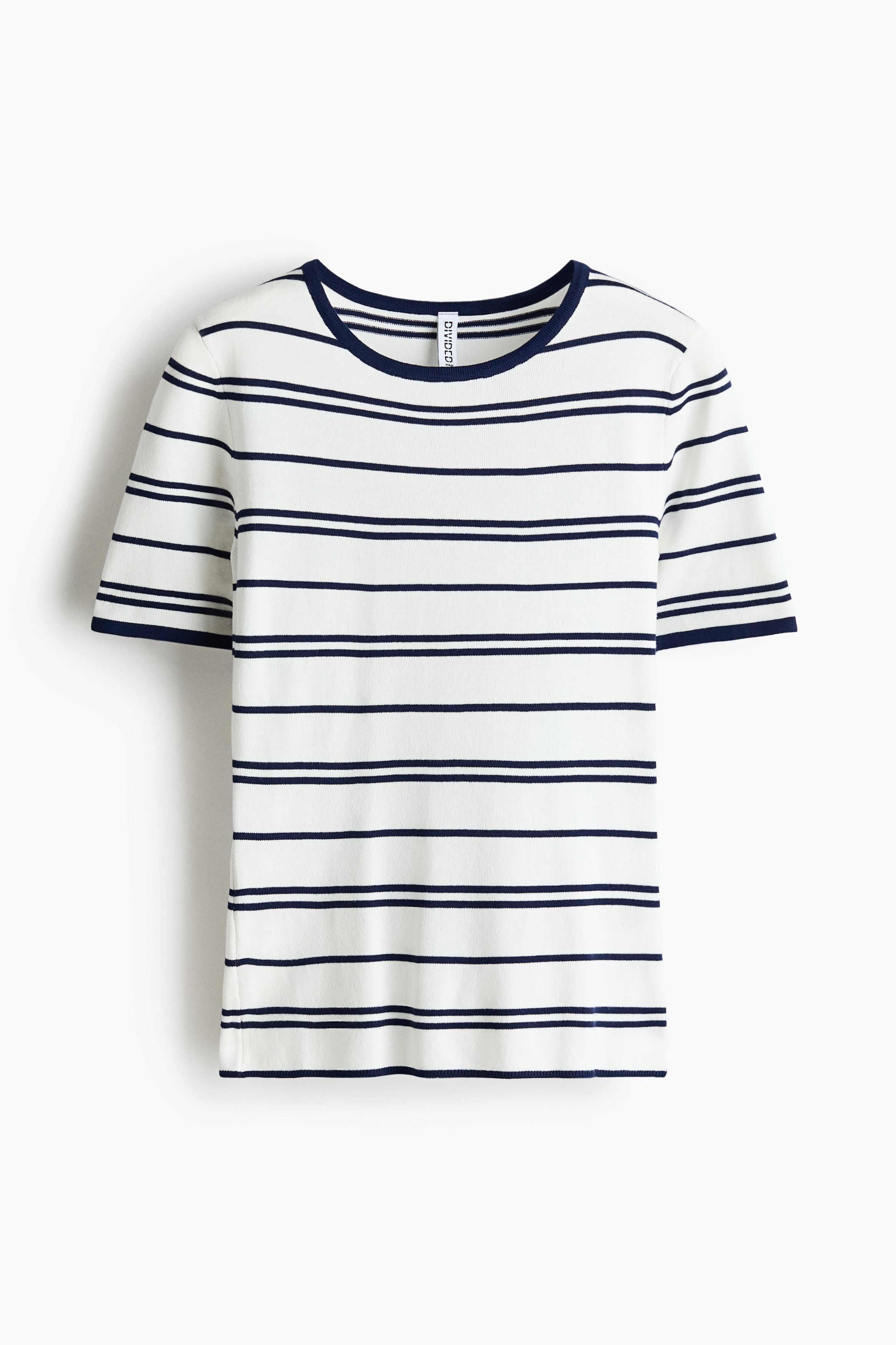 Fine-Knit T-Shirt - White/blue striped/Black/Light blue