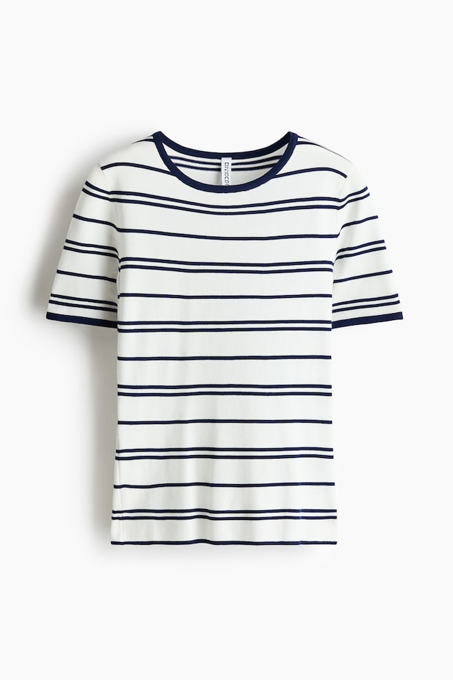 Fine-Knit T-Shirt - White/blue striped/Black/Green/Light pink - 1