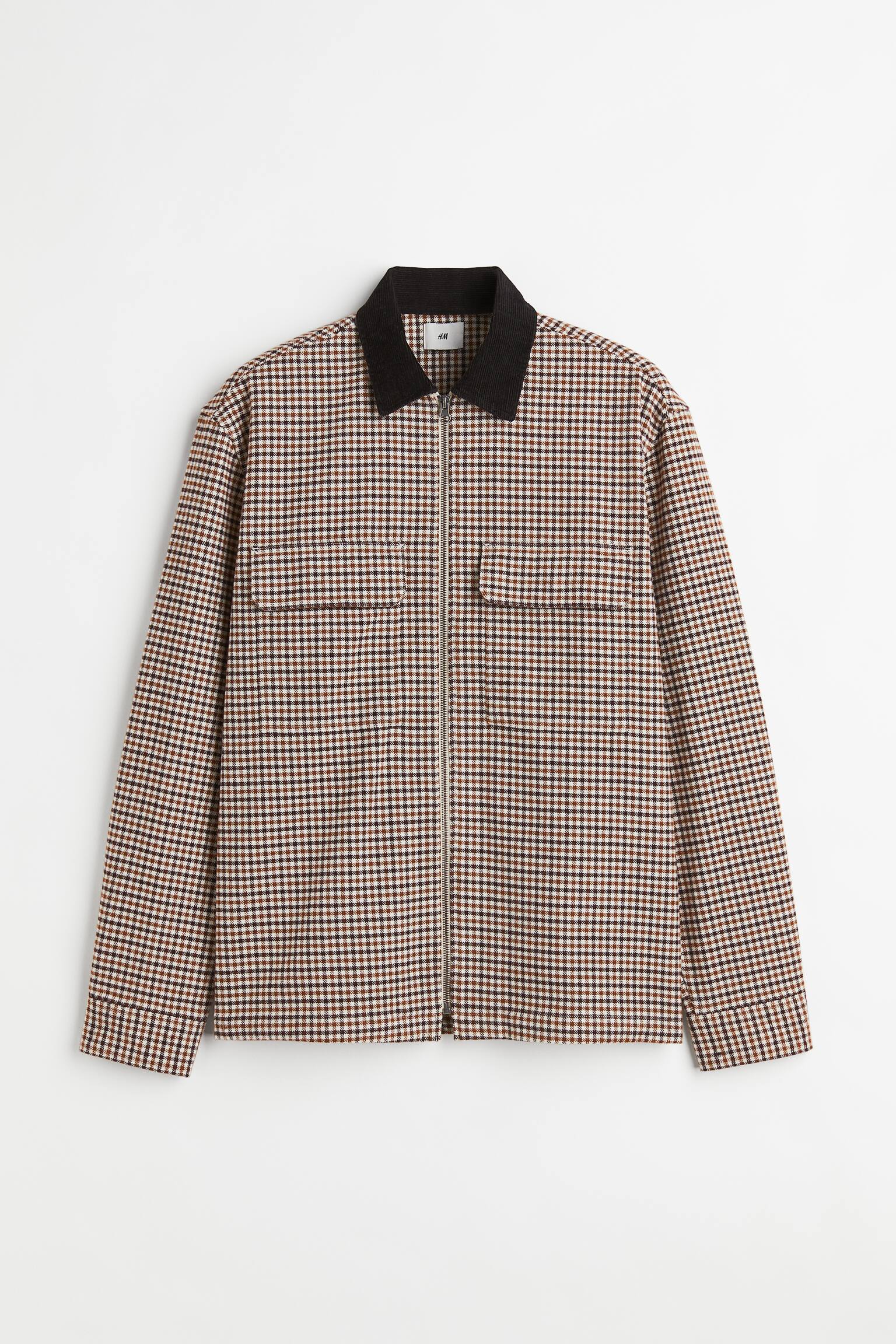 Relaxed Fit Twill Overshirt - Beige/black checked - 1