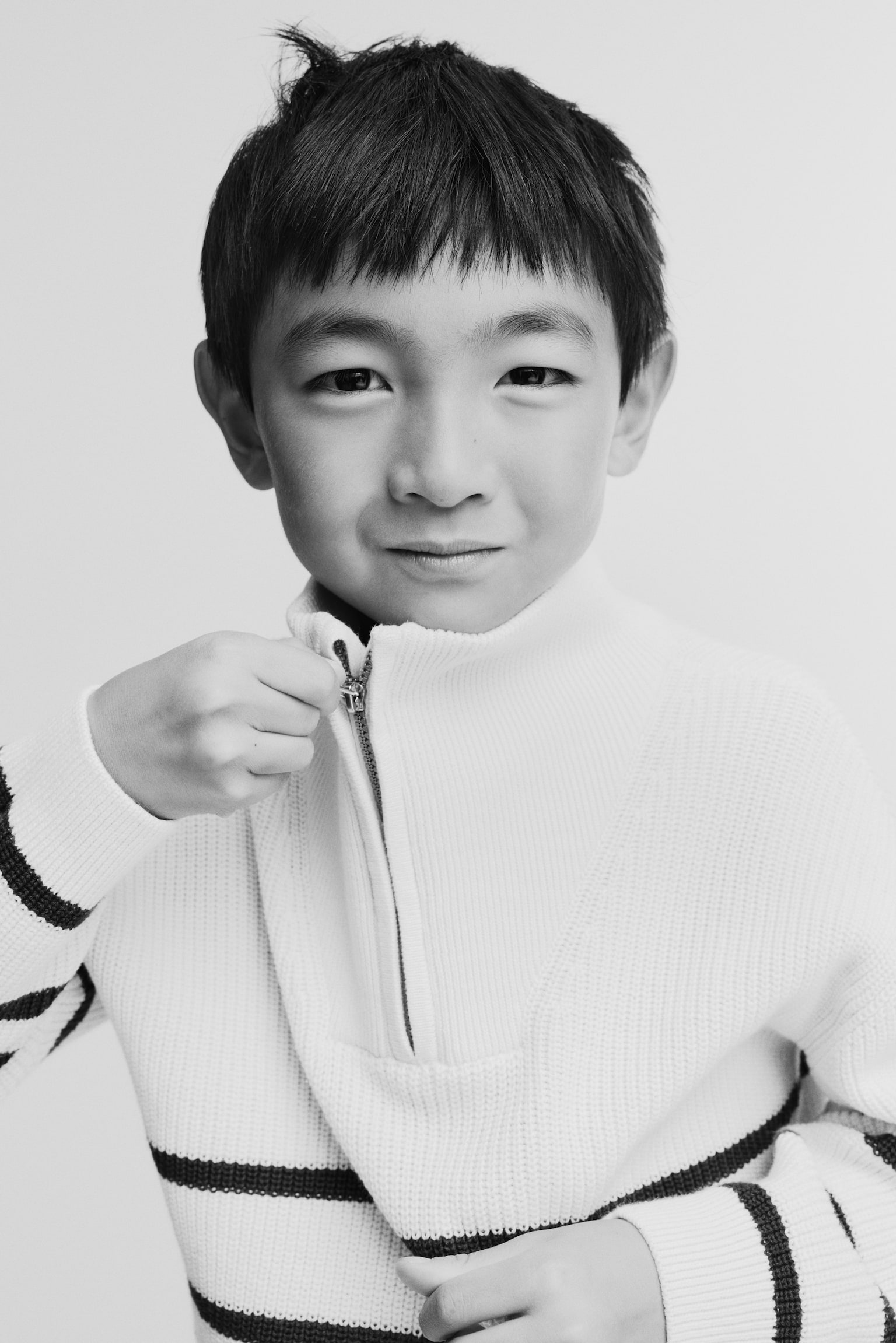 Zip-top cotton jumper - Cream/Striped - 3