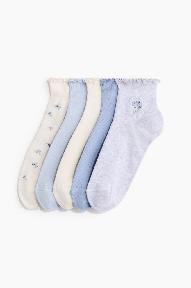 5-Pack Ankle Socks - Light blue/light gray melange/White/Burgundy/light pink/cream - 1