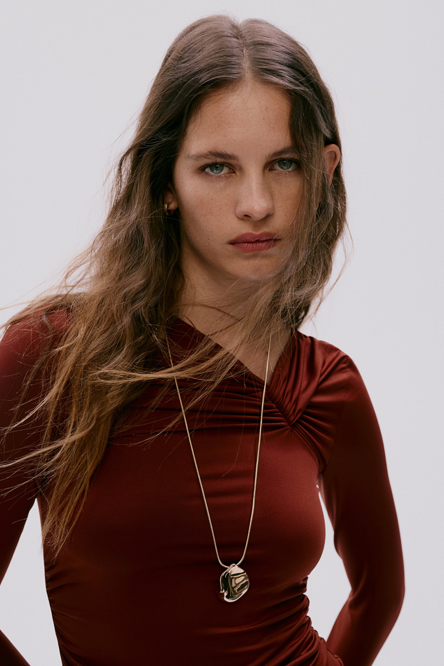 Draped jersey dress - Rust brown/Black - 3