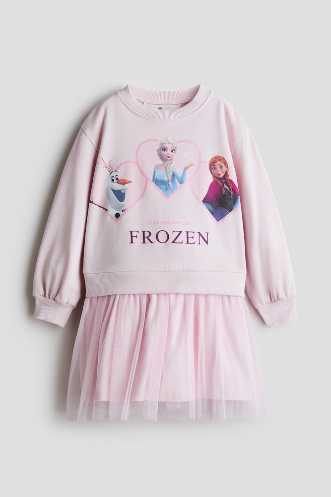 Robe en molleton imprimé avec jupe en tulle - Rose/La Reine des neiges - 1