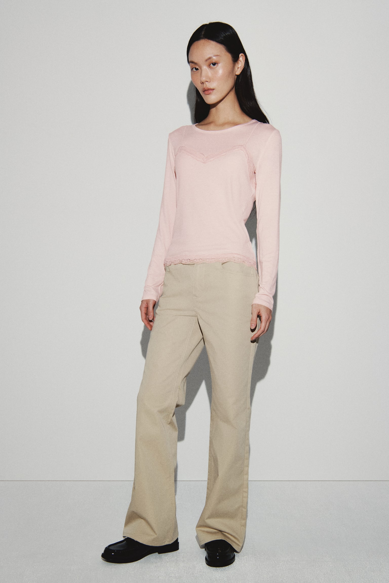 레이어드 탑 - 라이트 핑크/다크 그레이 멜란지/화이트 - 1