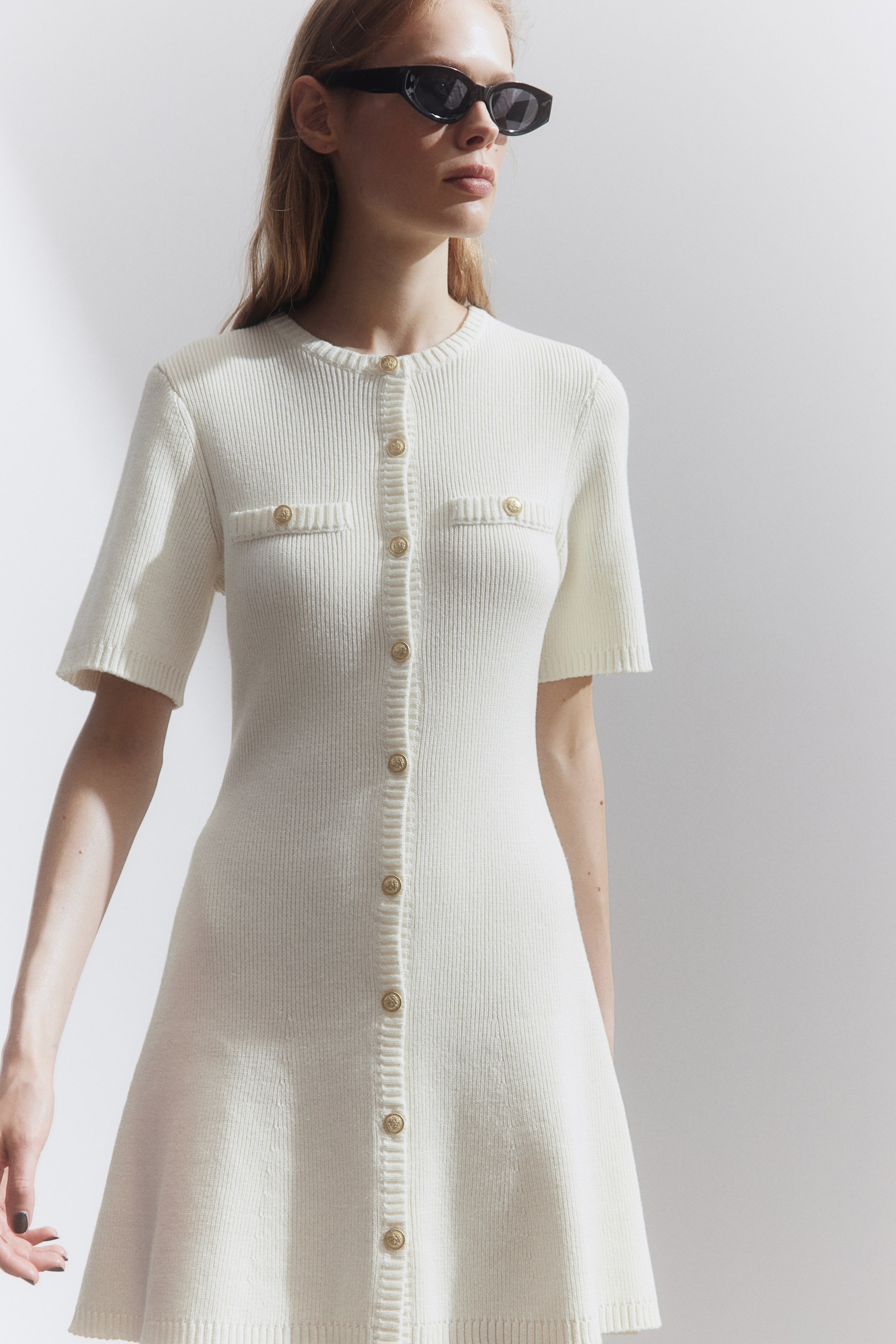 Rib-knit Button-front Dress