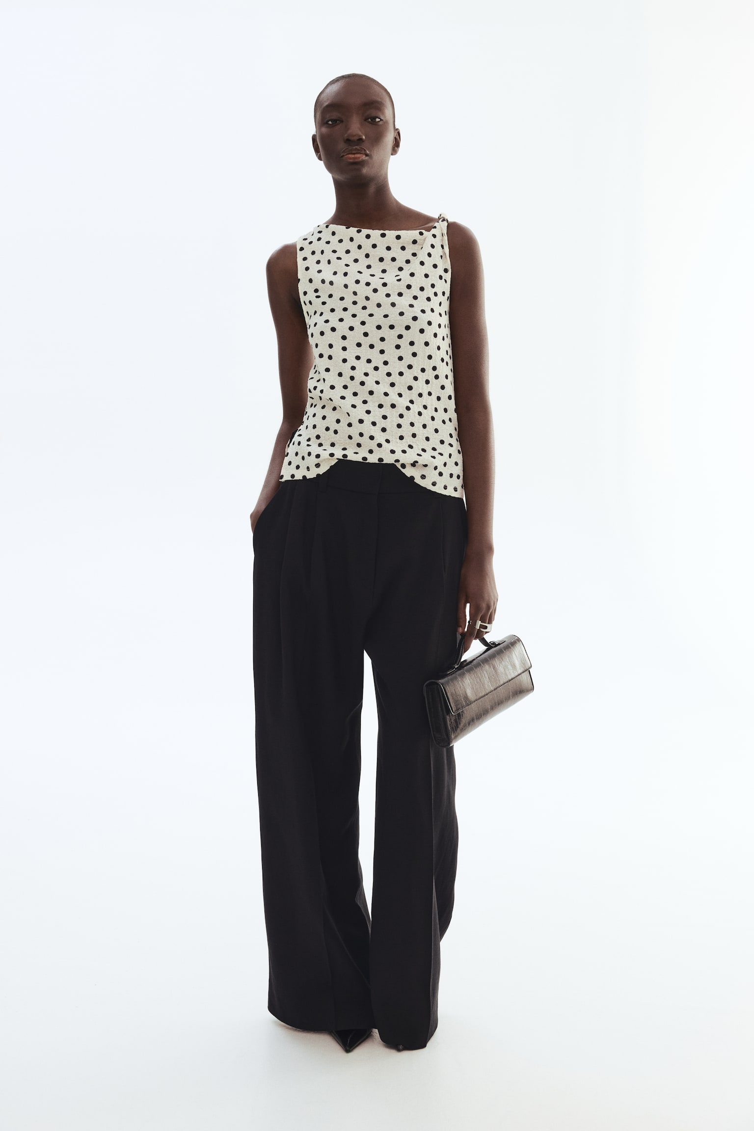 Twist-detail top - White/Polka dot/Dark brown/Dark khaki green - 4