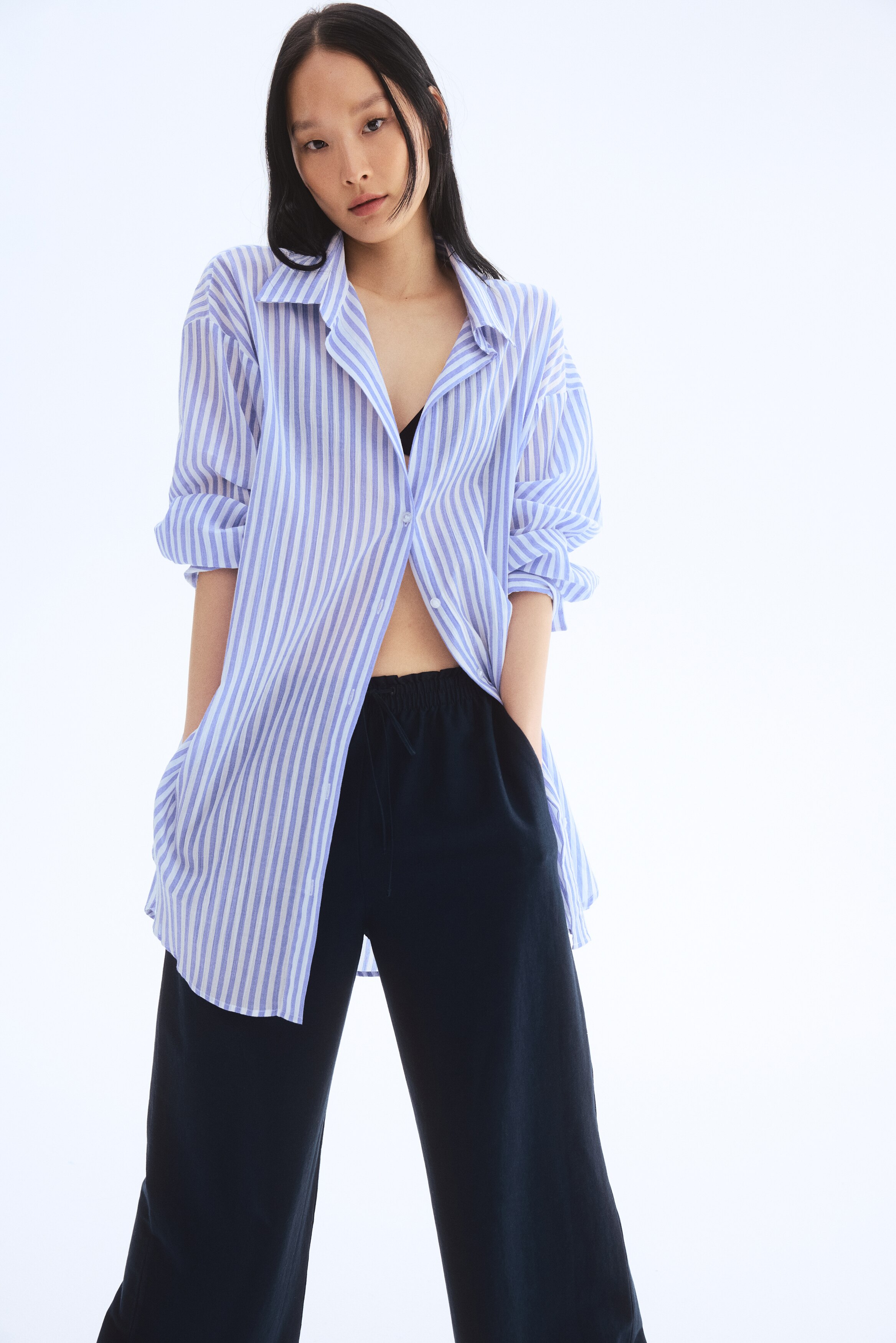 Wide linen-blend trousers