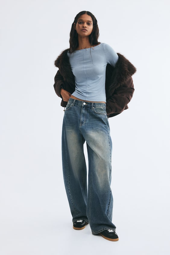 Button-detail boat-neck top