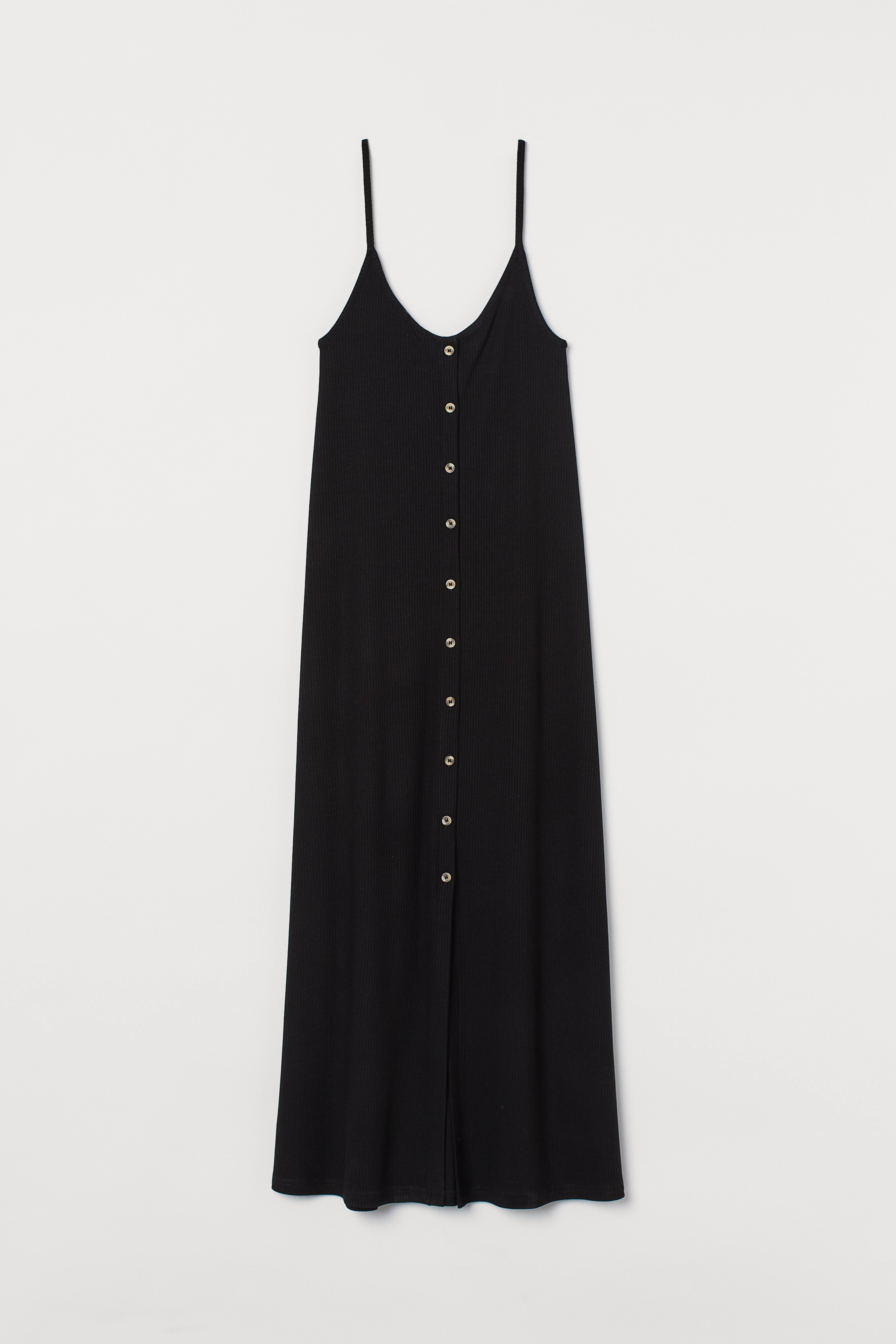 Button-front ribbed Dress - V-neck - Sleeveless - Black - Ladies | H&M US