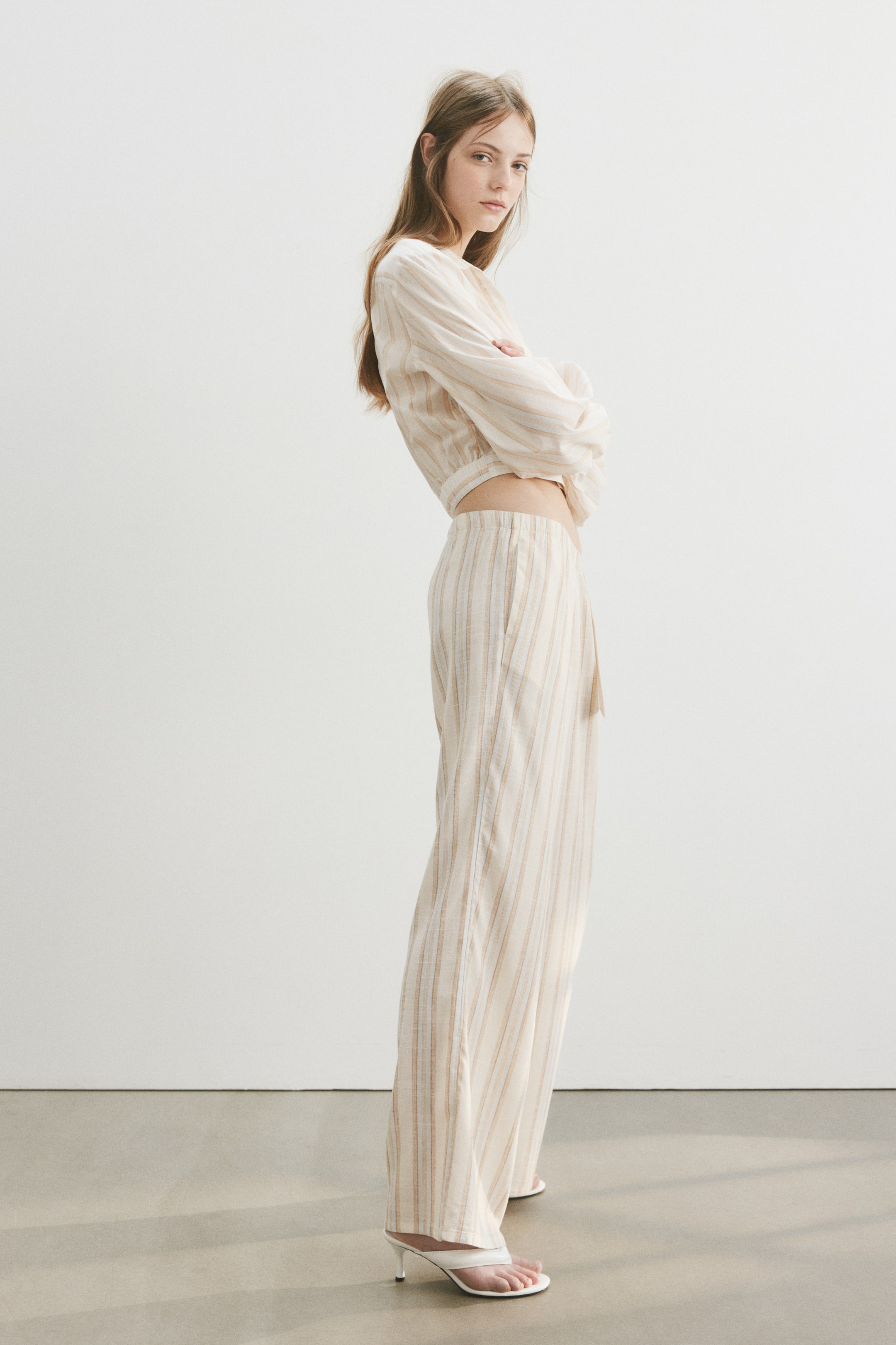 Pantalon large en lin mélangé
