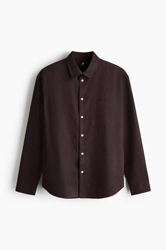 Relaxed Fit Linen-blend shirt - Dark brown/Rust brown/Light blue/White/Striped/Rust red/Striped/Light pink/White/Green/Striped/Light beige - 1