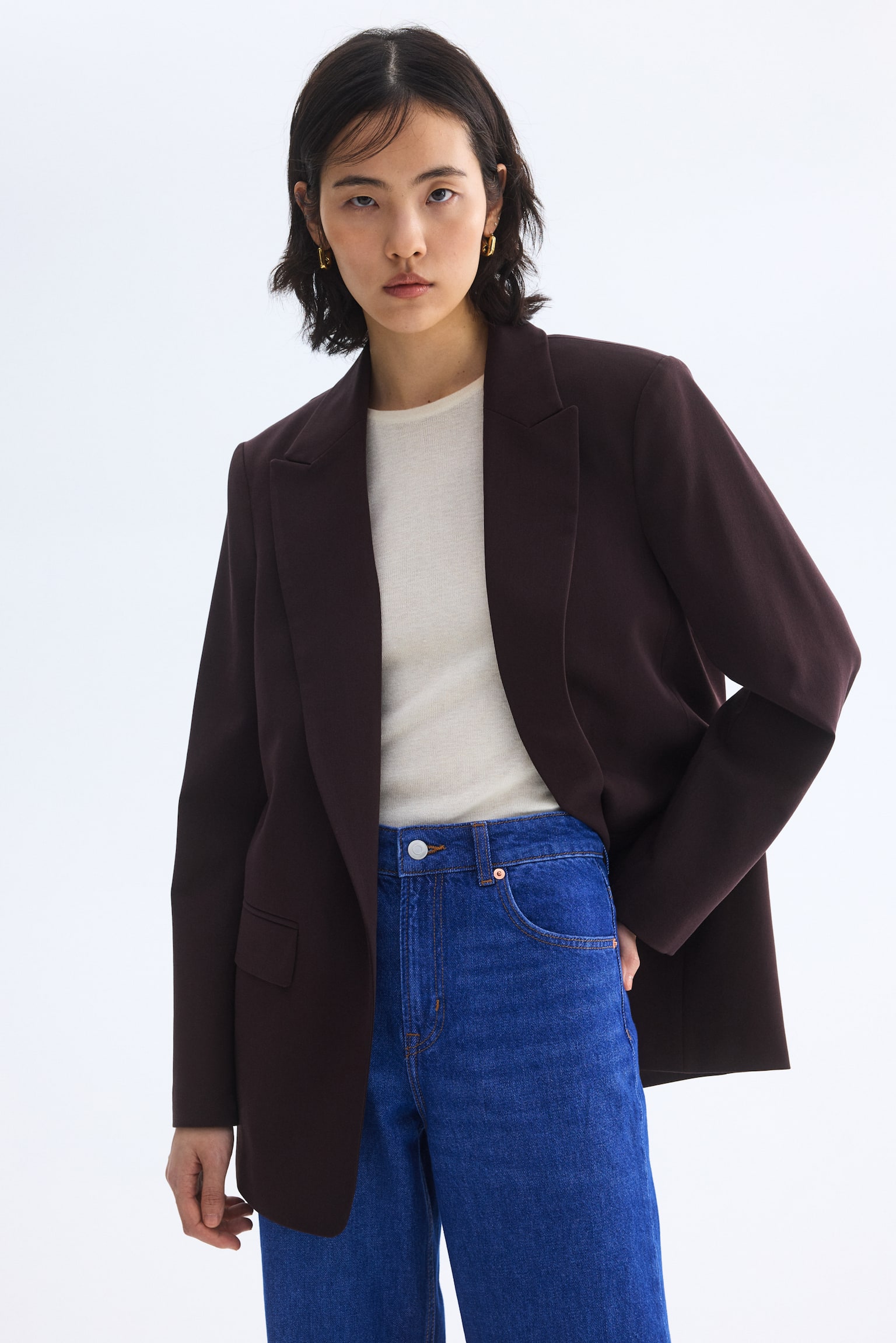 Throw-on blazer - Dark brown/Light beige/Pigeon blue - 1