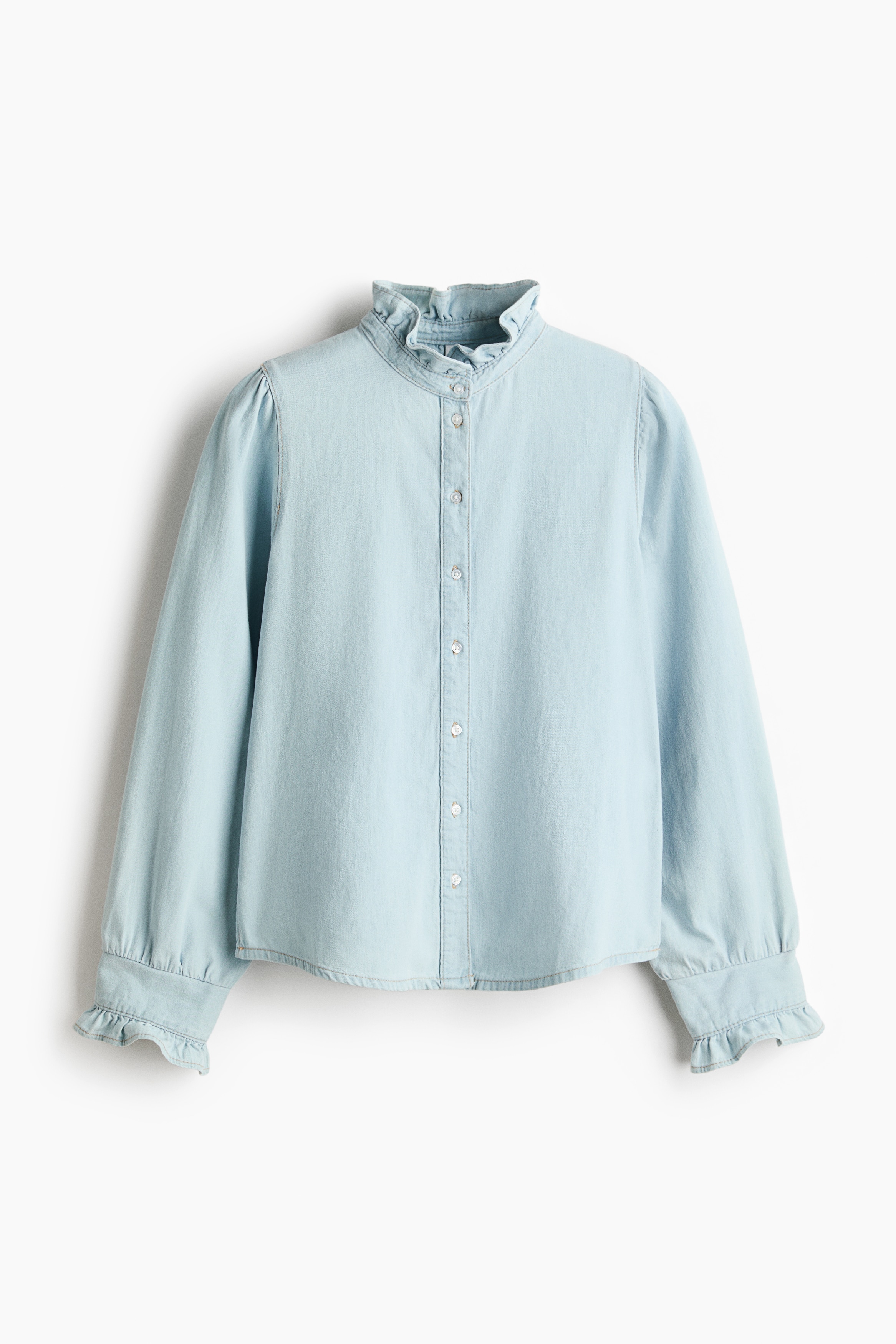 Denim blouse met volants - Bleek denimblauw/Denimblauw/Donker denimblauw