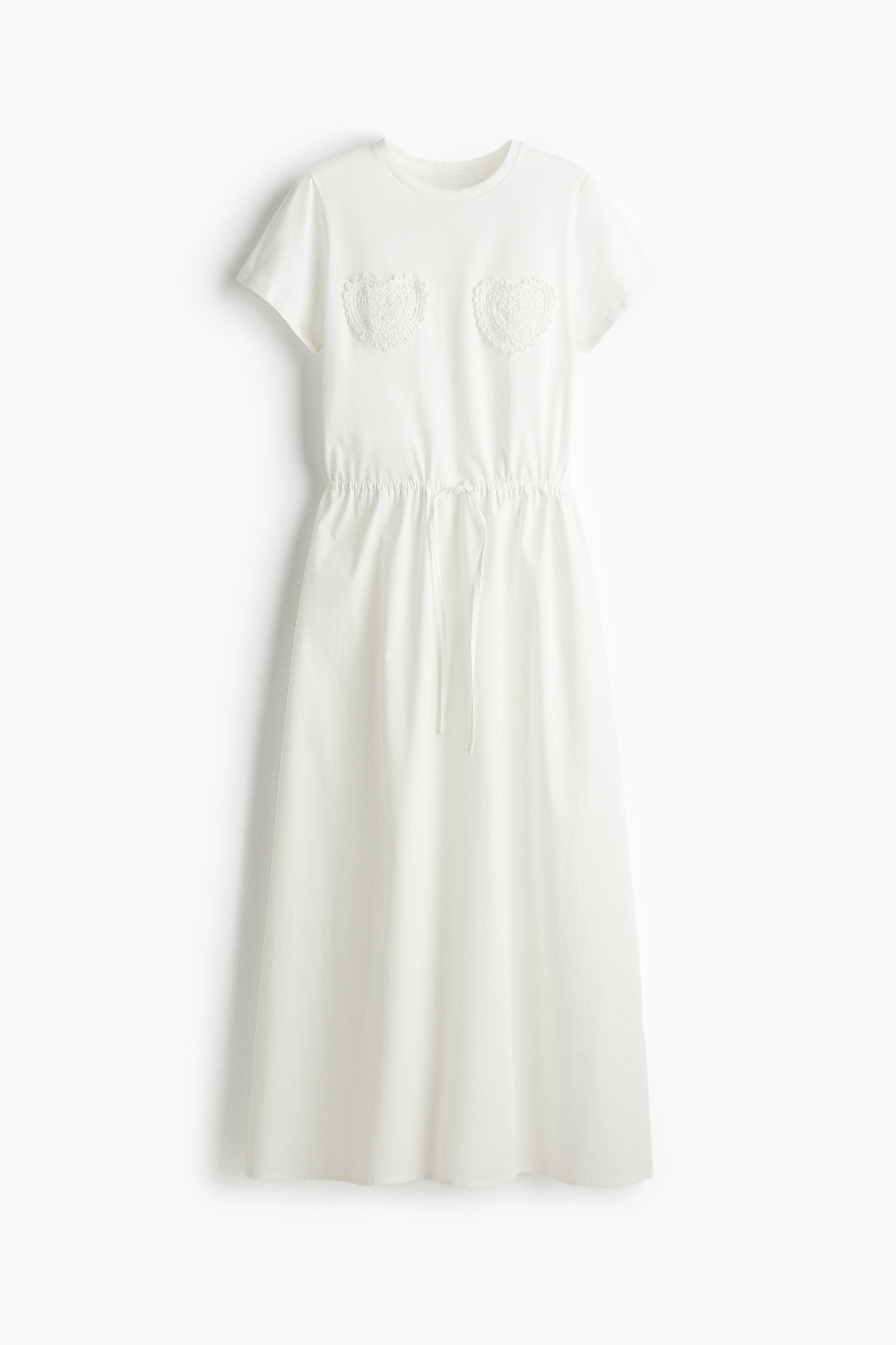 Rochie din bumbac cu șnur în talie - Alb