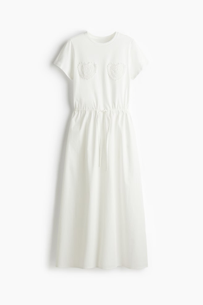 Drawstring-waist cotton dress - White - 1