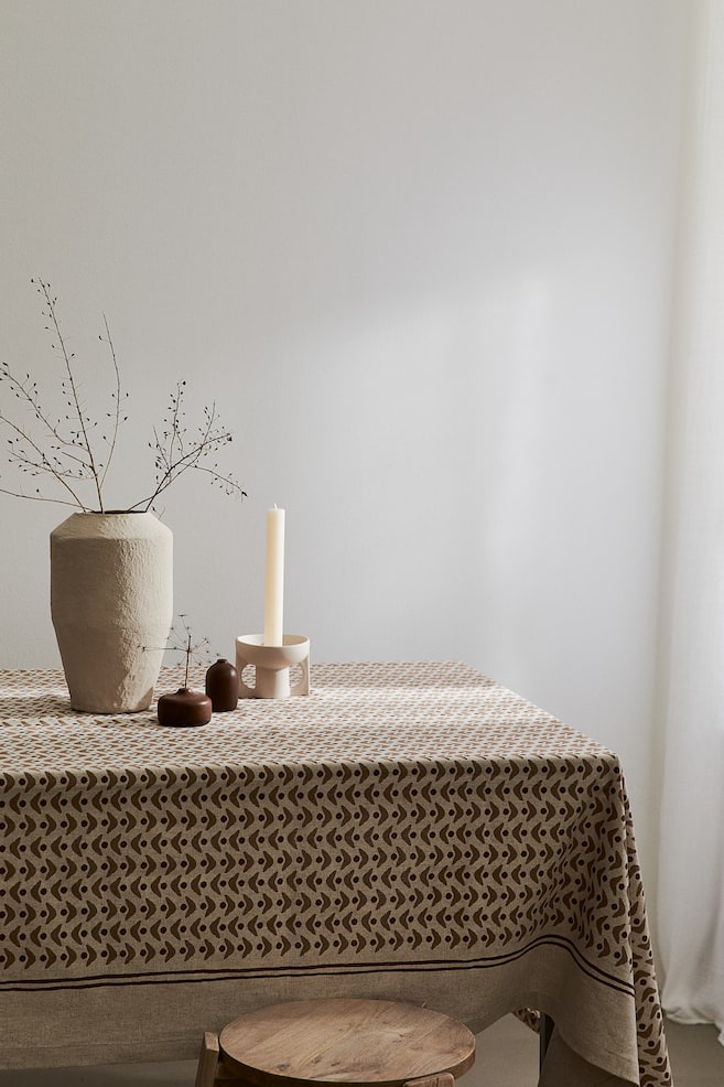 Large linen-blend tablecloth - Beige/Patterned - 2