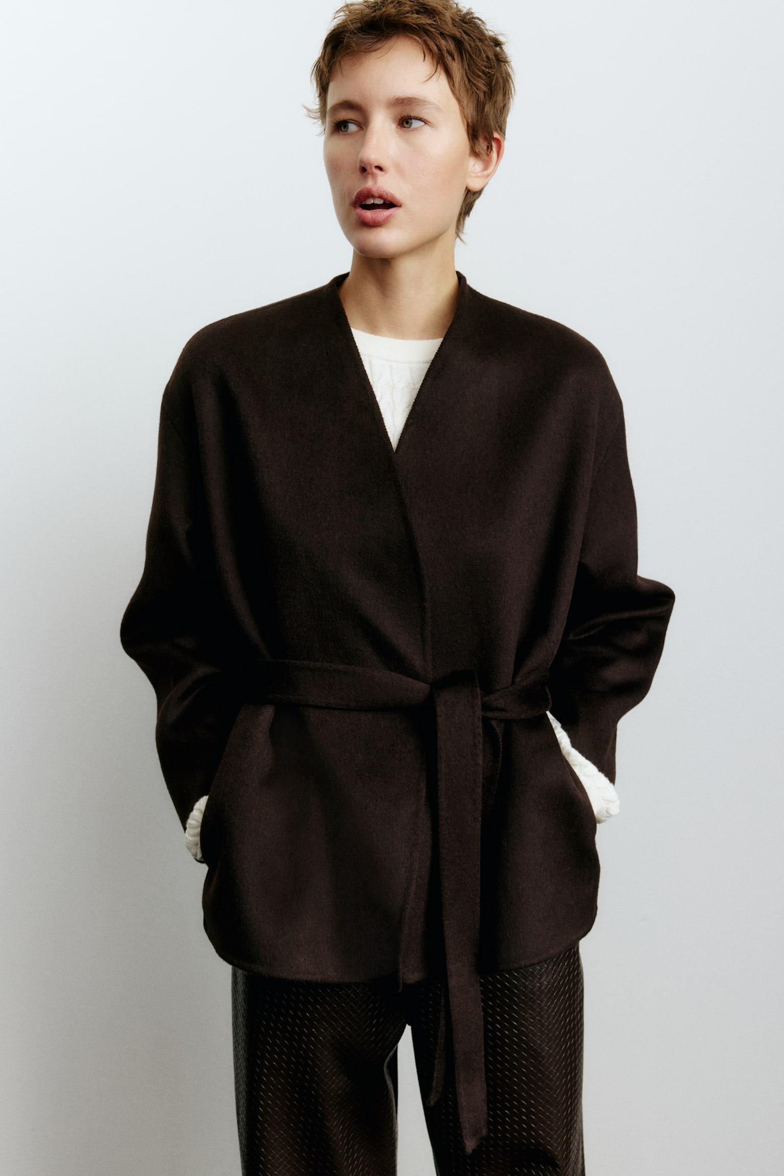 Handmade wool-blend coat - Dark brown/Light beige - 7