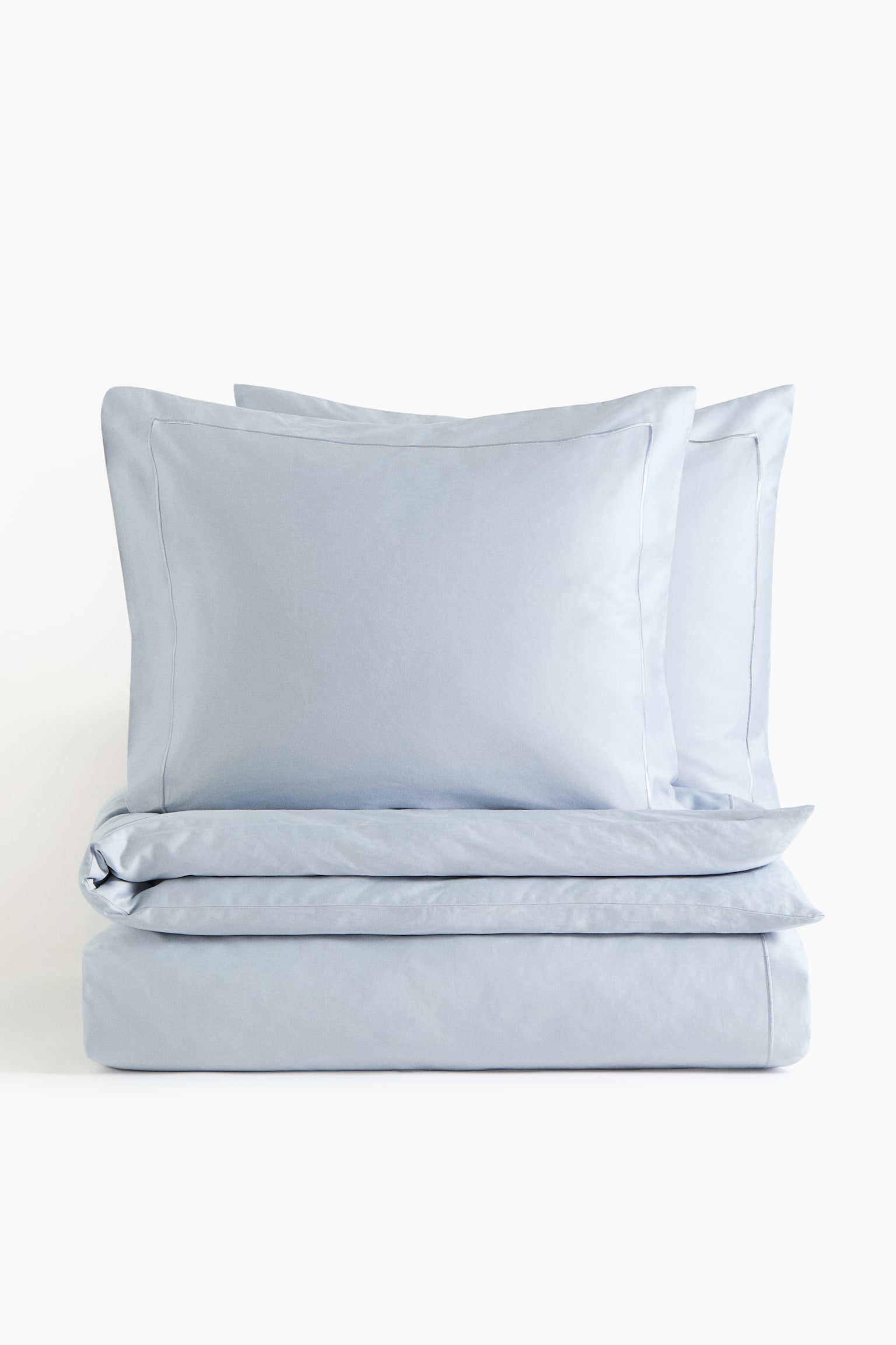 Cotton sateen double/king duvet cover set - Light dusty blue/Light mole/White